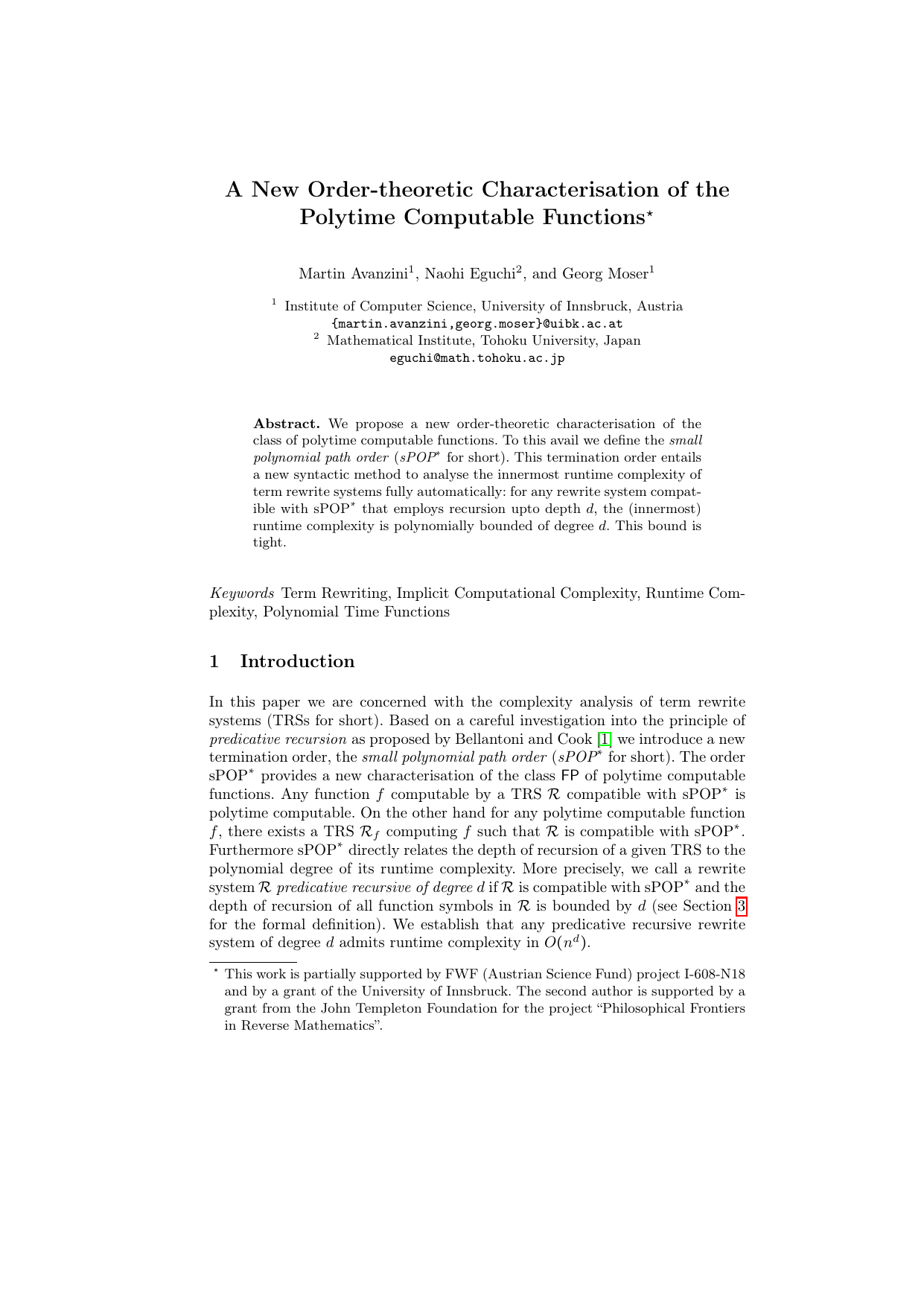 A New Order-theoretic Characterisation of the Polytime Computable Functions