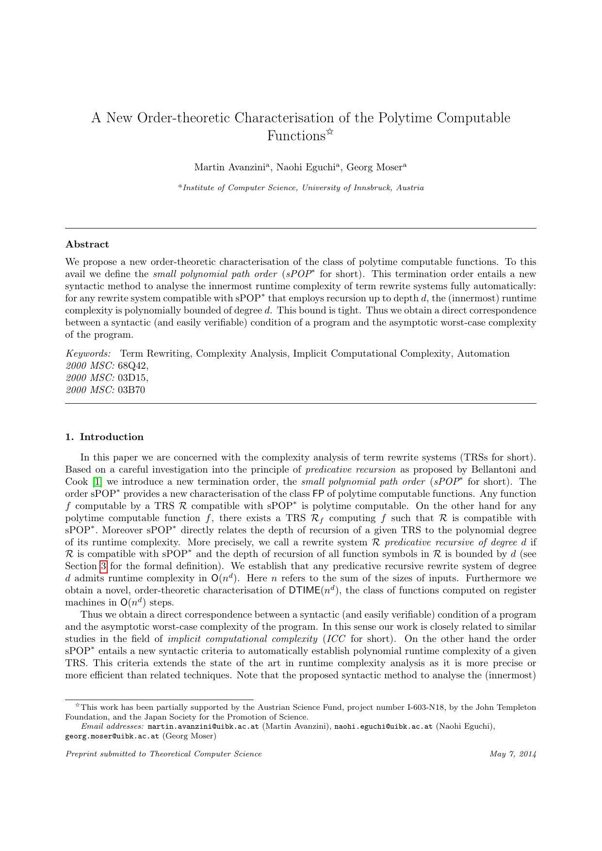 A new Order-theoretic Characterisation of the Polytime Computable Functions