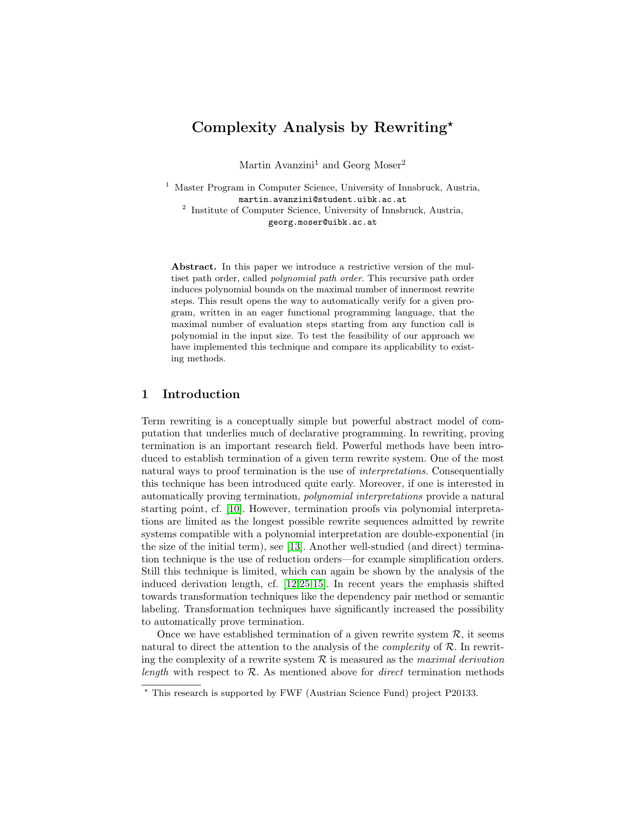 Complexity Analysis by Rewriting