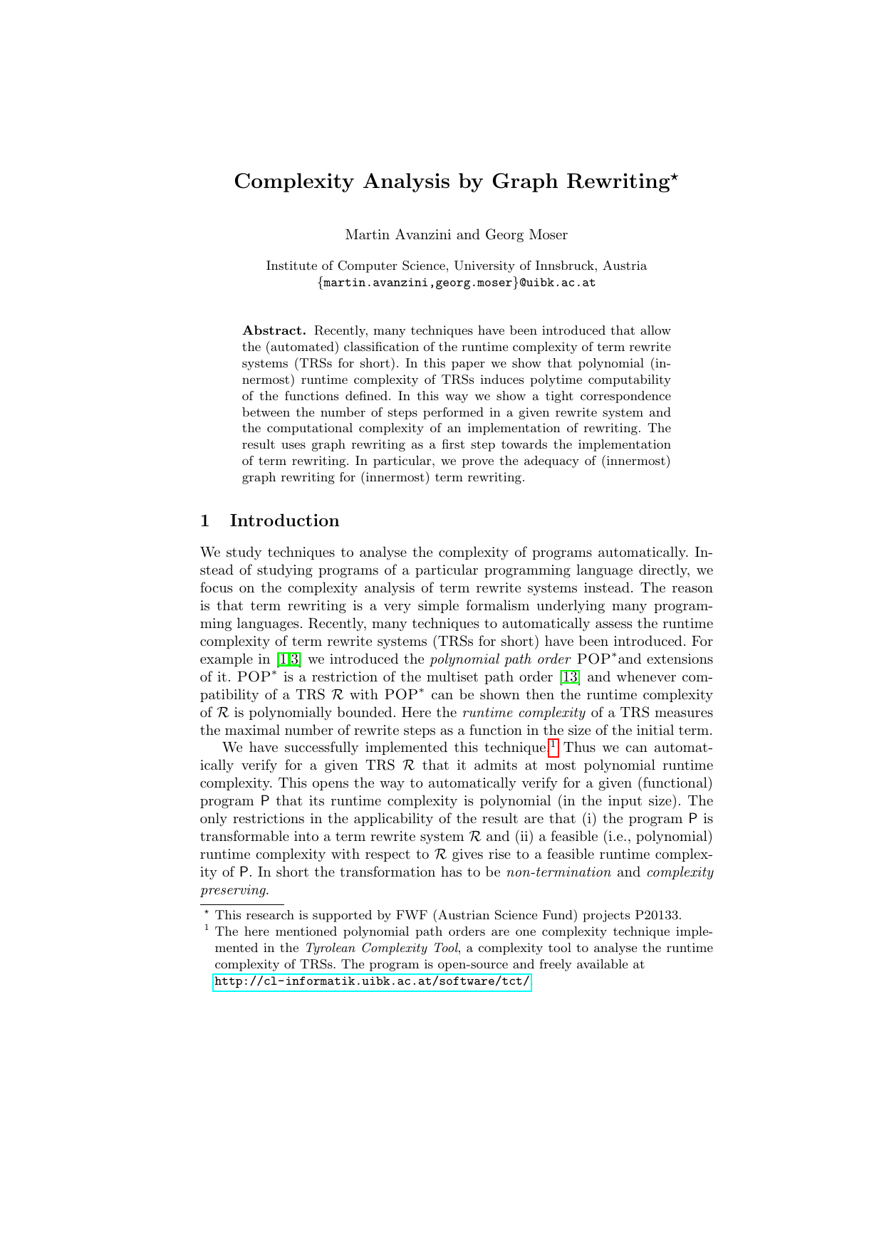 Complexity Analysis by Graph Rewriting