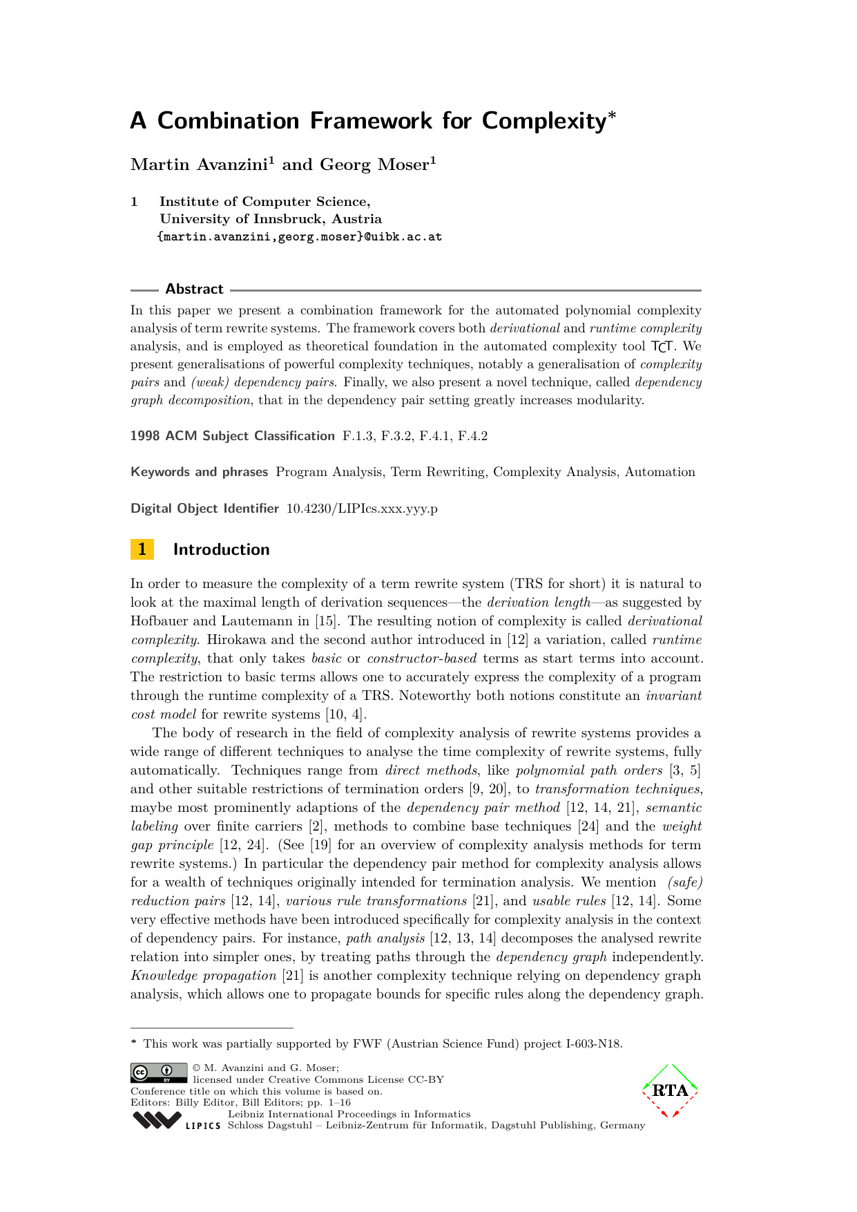 A Combination Framework for Complexity