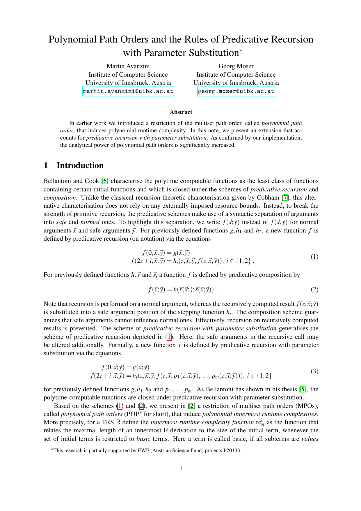 Polynomial Path Orders and the Rules of Predicative Recursion with Parameter Substitution